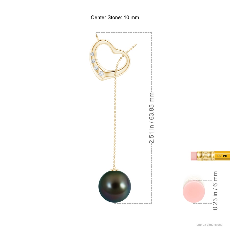 10mm AAAA Tahitian Pearl Lariat-Style Heart Necklace in Yellow Gold ruler