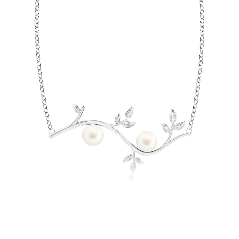 6mm AA Freshwater Pearl Olive Branch Pendant in White Gold 