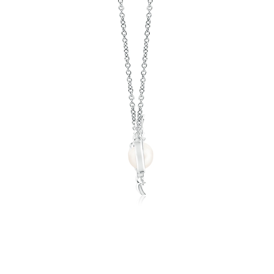 6mm AA Freshwater Pearl Olive Branch Pendant in White Gold side 1
