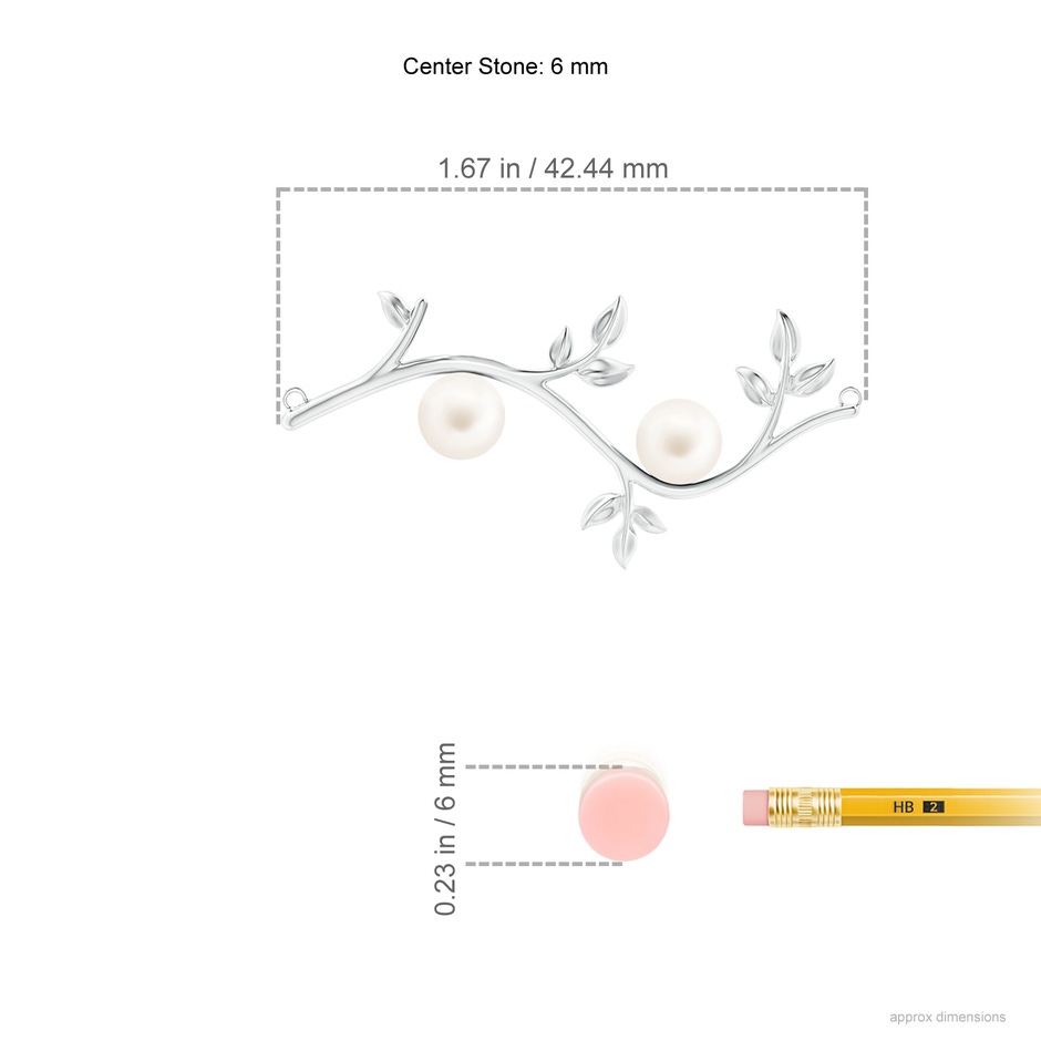 6mm AA Freshwater Pearl Olive Branch Pendant in White Gold ruler