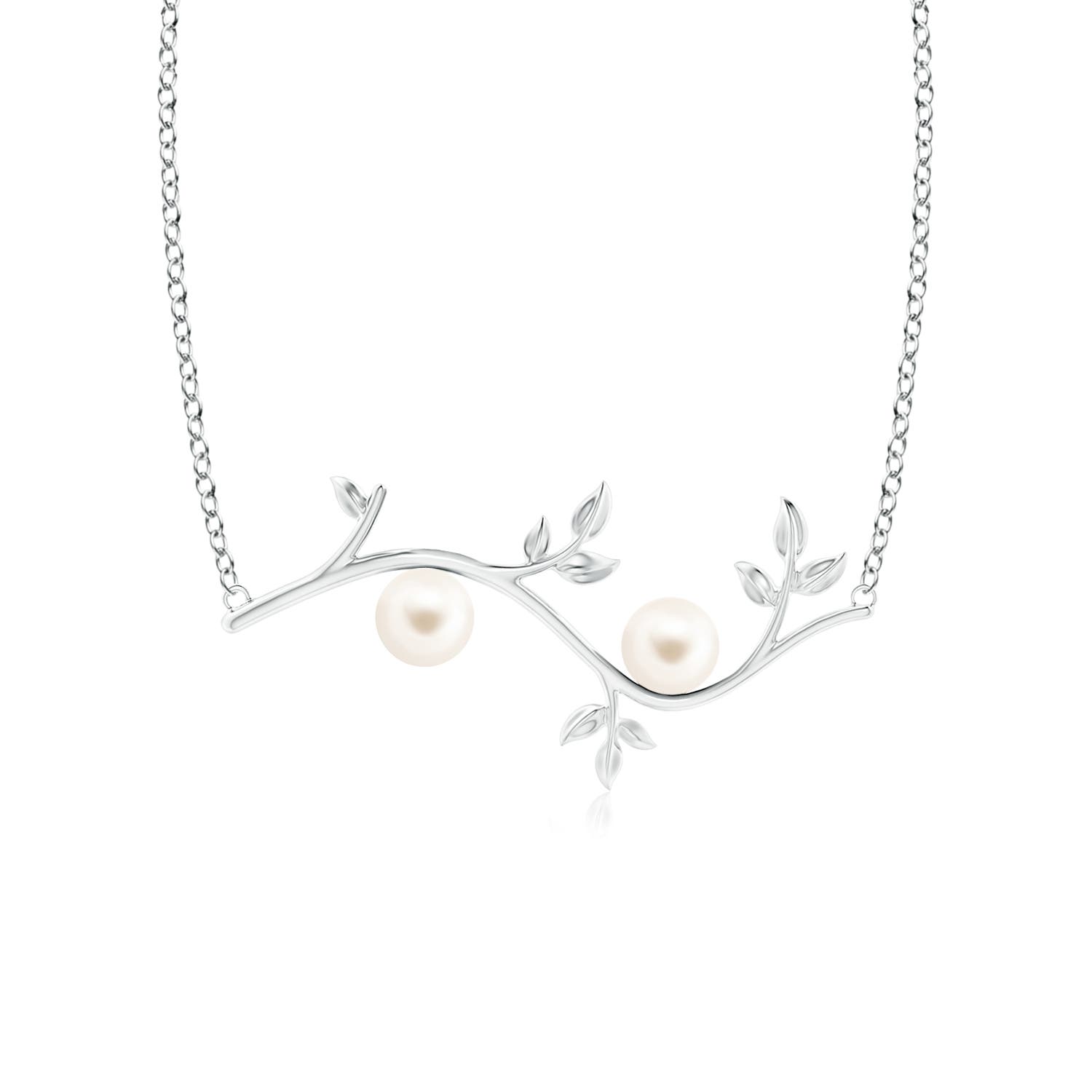 6mm AAA Freshwater Pearl Olive Branch Pendant in White Gold