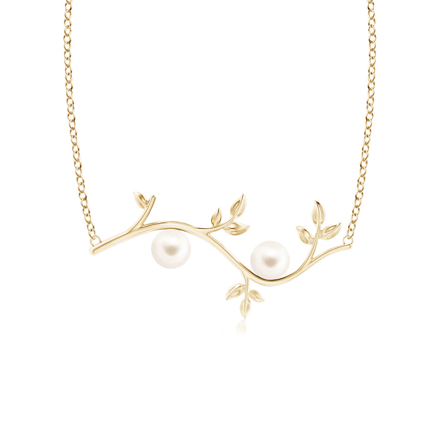 6mm AAA Freshwater Pearl Olive Branch Pendant in Yellow Gold