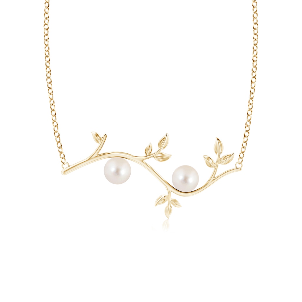 6mm AAAA Freshwater Pearl Olive Branch Pendant in Yellow Gold