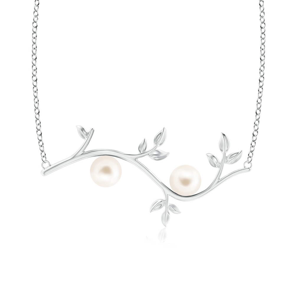 7mm AAA Freshwater Pearl Olive Branch Pendant in White Gold