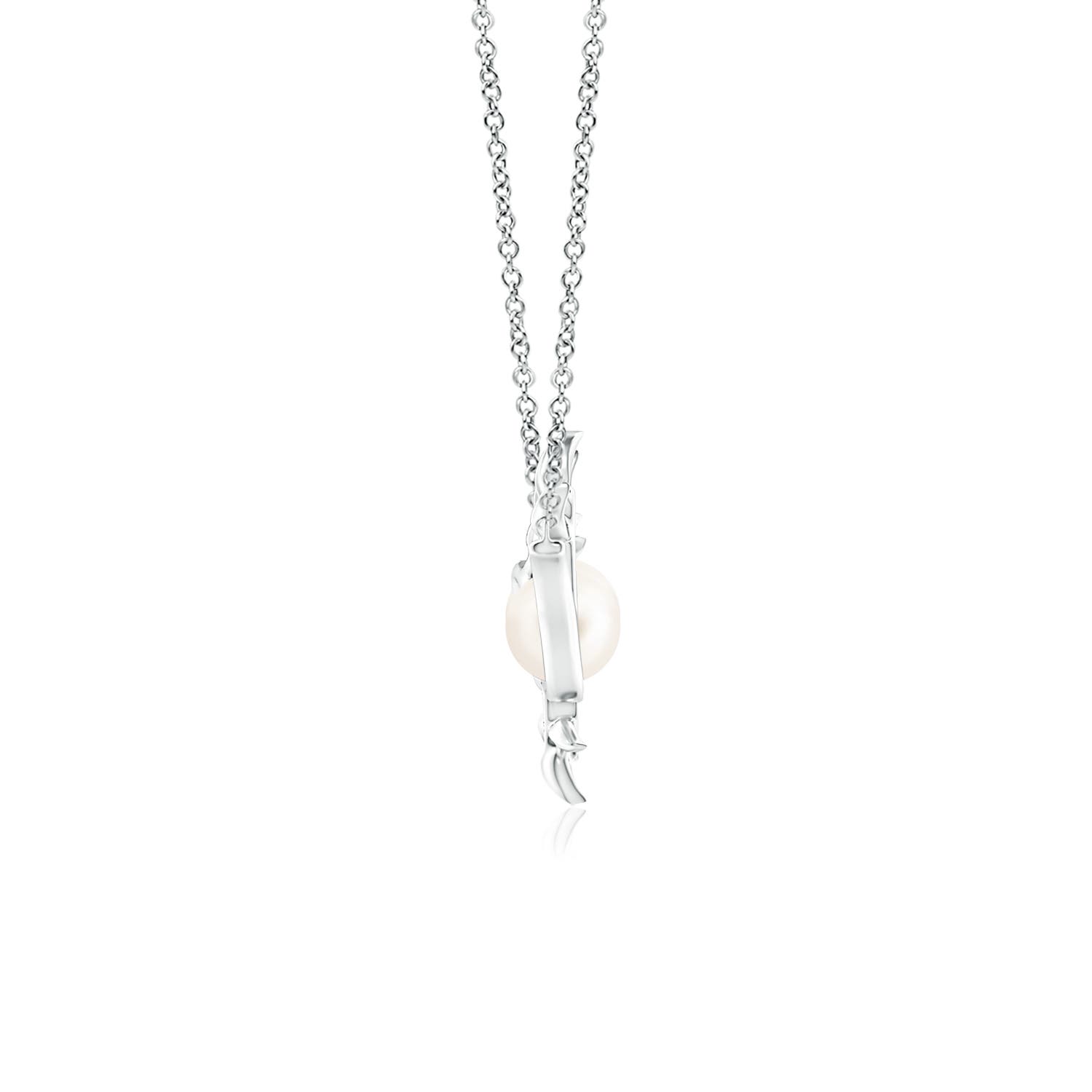 7mm AAA Freshwater Pearl Olive Branch Pendant in White Gold - side 1