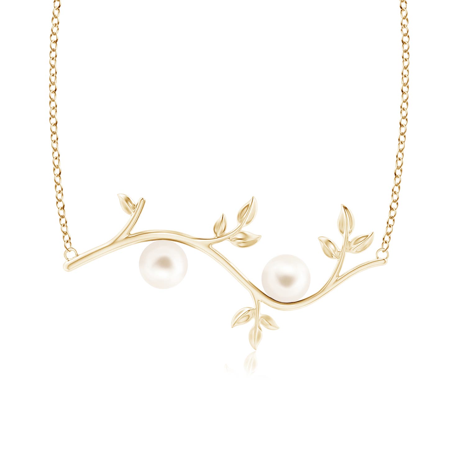 7mm AAA Freshwater Pearl Olive Branch Pendant in Yellow Gold