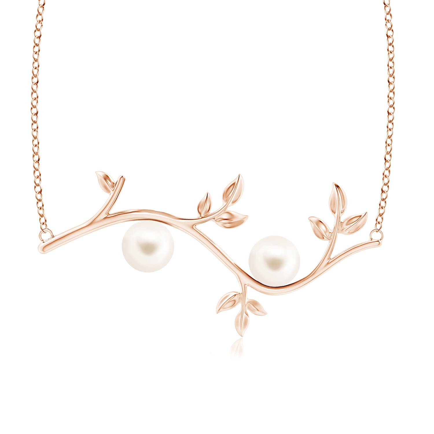 8mm AAA Freshwater Pearl Olive Branch Pendant in Rose Gold