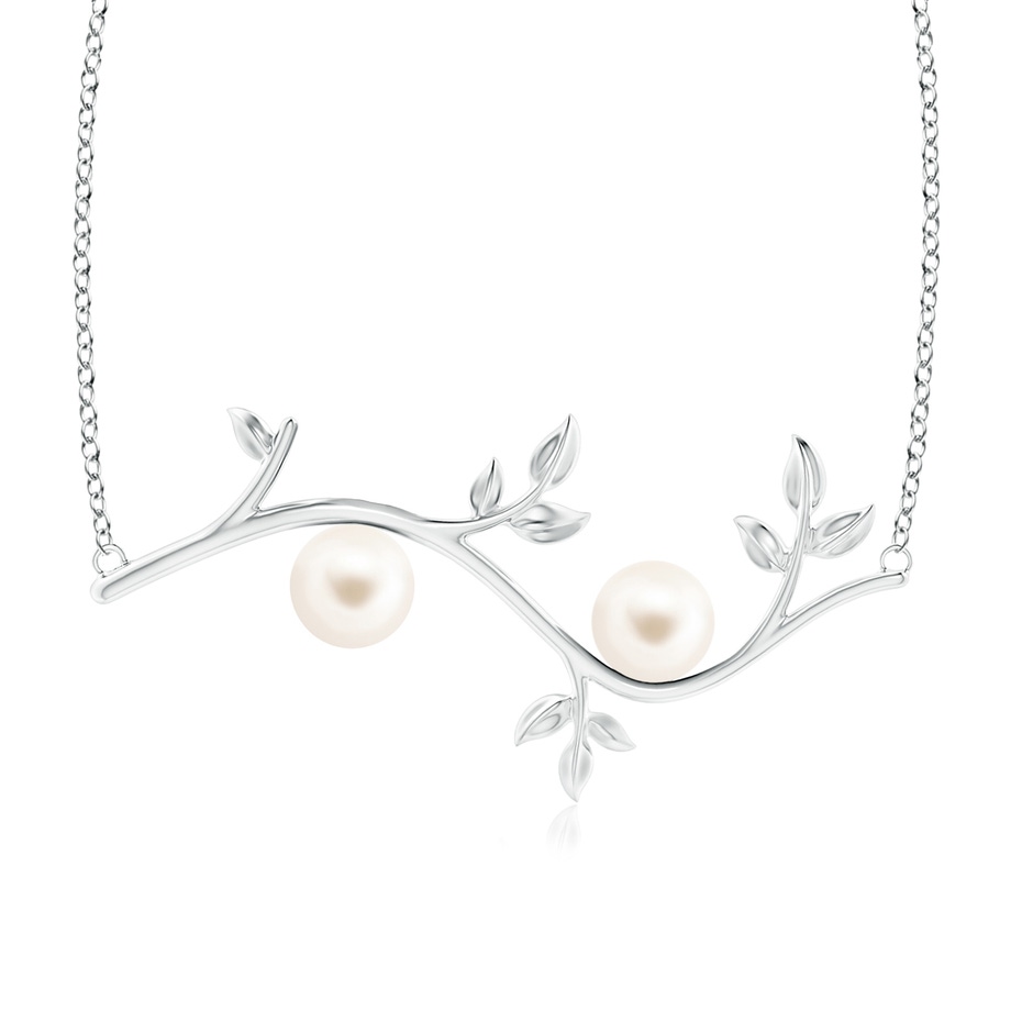 8mm AAA Freshwater Pearl Olive Branch Pendant in White Gold 