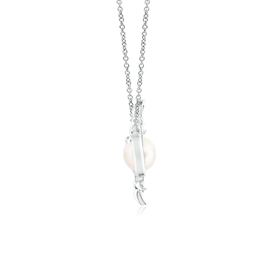 8mm AAA Freshwater Pearl Olive Branch Pendant in White Gold side 1