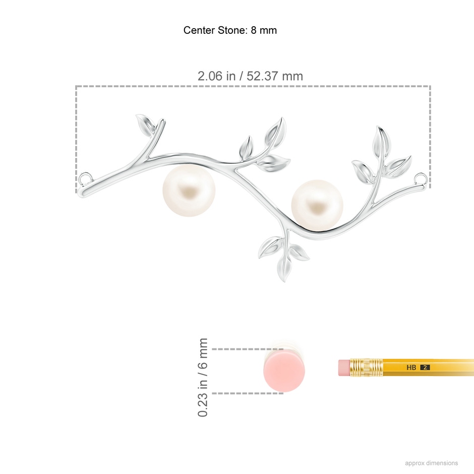 8mm AAA Freshwater Pearl Olive Branch Pendant in White Gold ruler