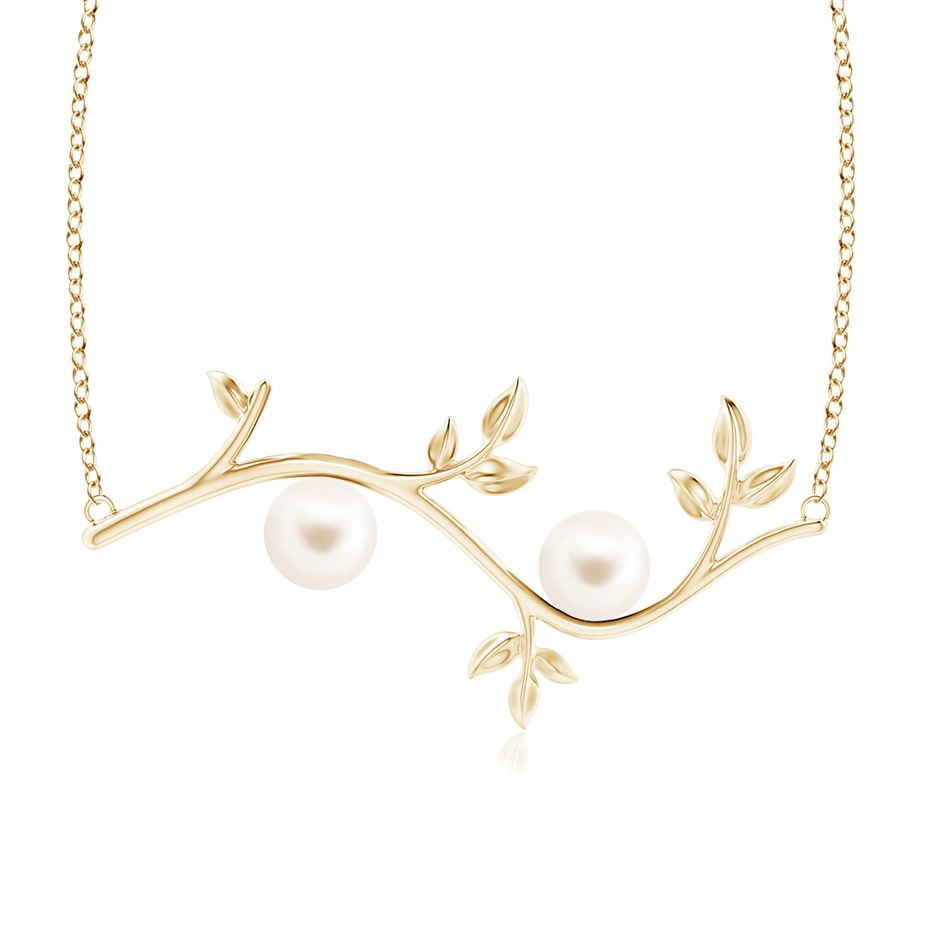 8mm AAA Freshwater Pearl Olive Branch Pendant in Yellow Gold 