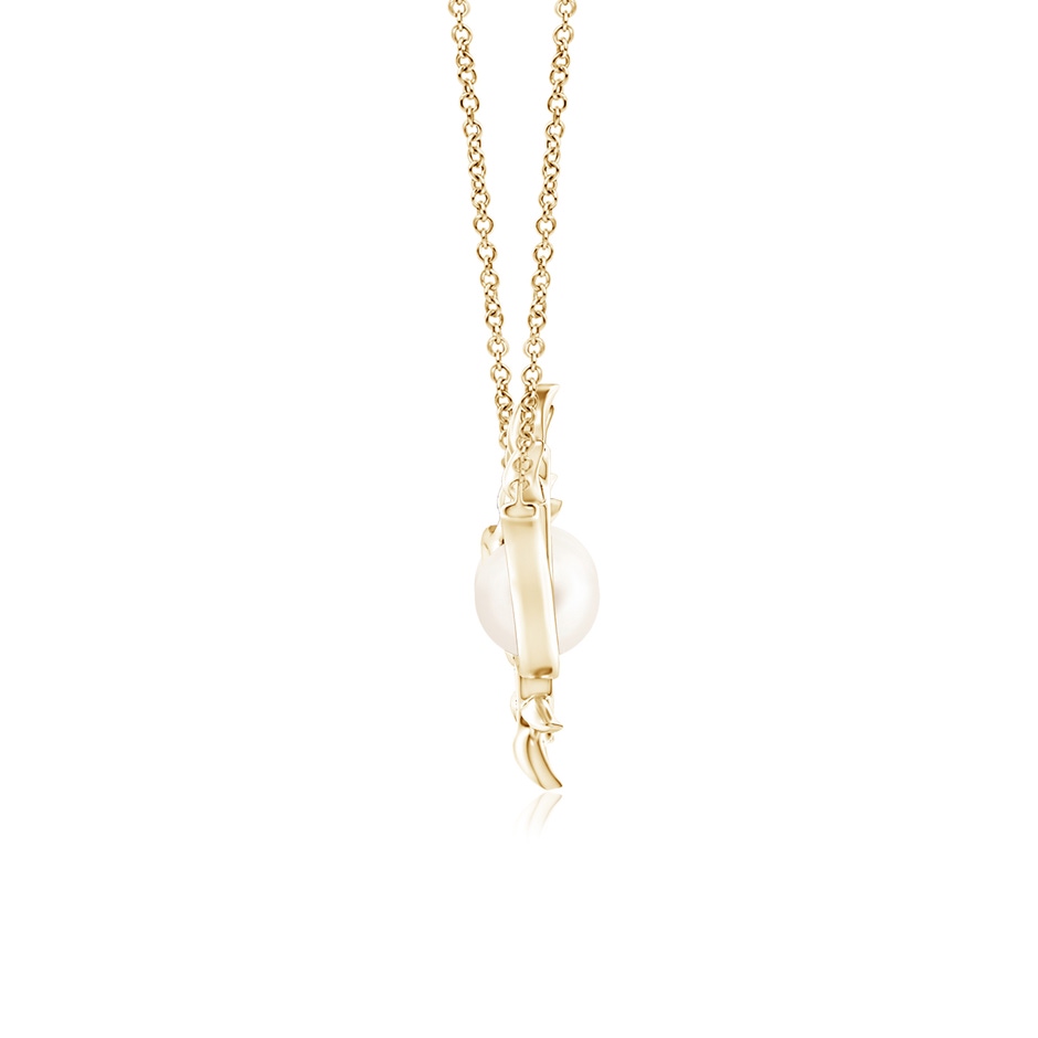 8mm AAA Freshwater Pearl Olive Branch Pendant in Yellow Gold side 1