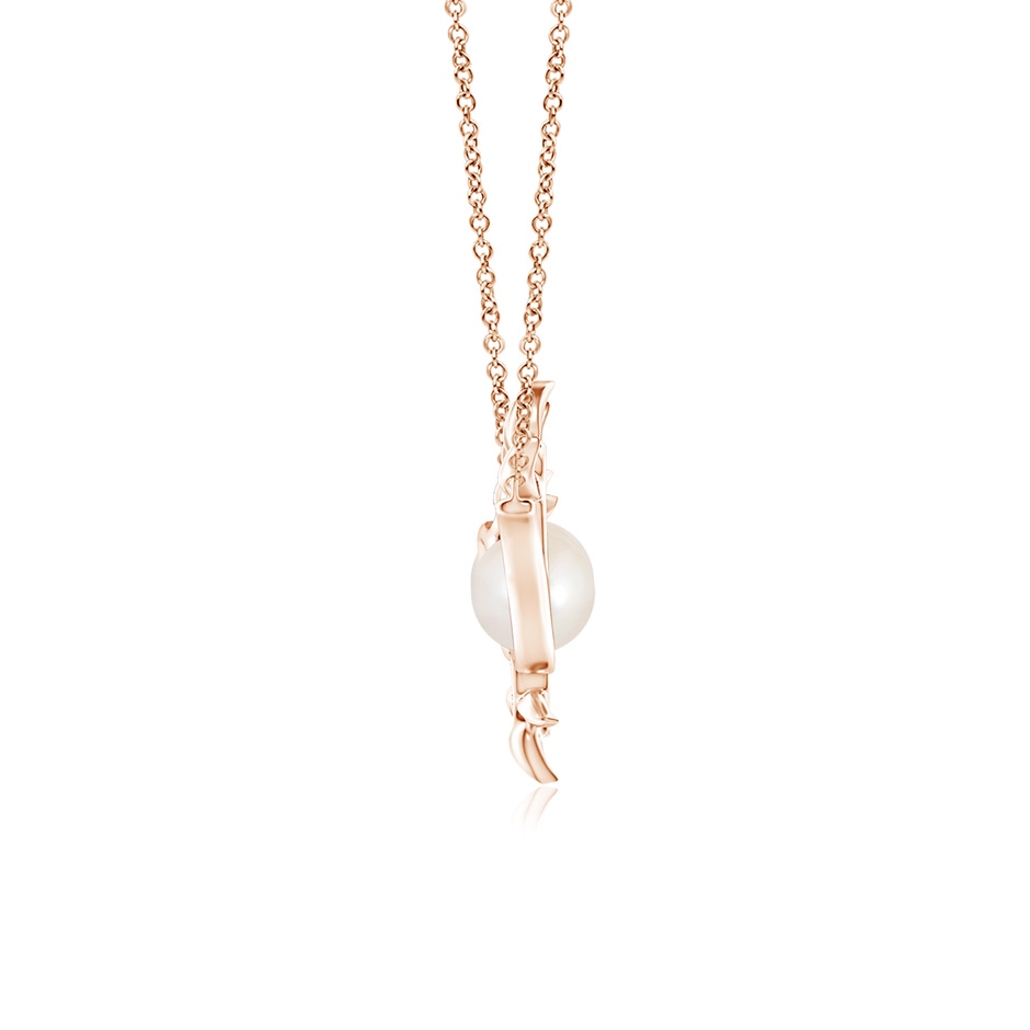 8mm AAAA Freshwater Pearl Olive Branch Pendant in Rose Gold side 1