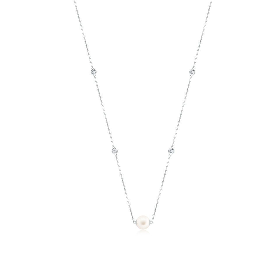10mm AA Freshwater Pearl and Diamond Station Necklace in White Gold 