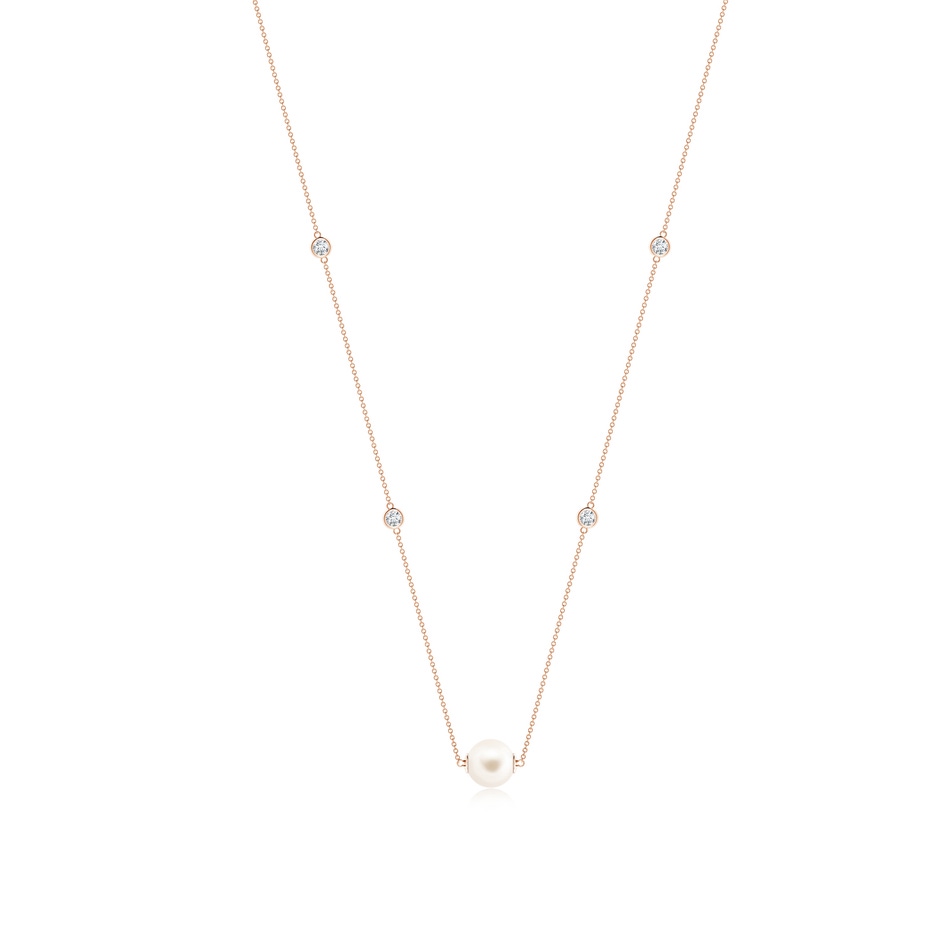 10mm AAA Freshwater Pearl and Diamond Station Necklace in Rose Gold 