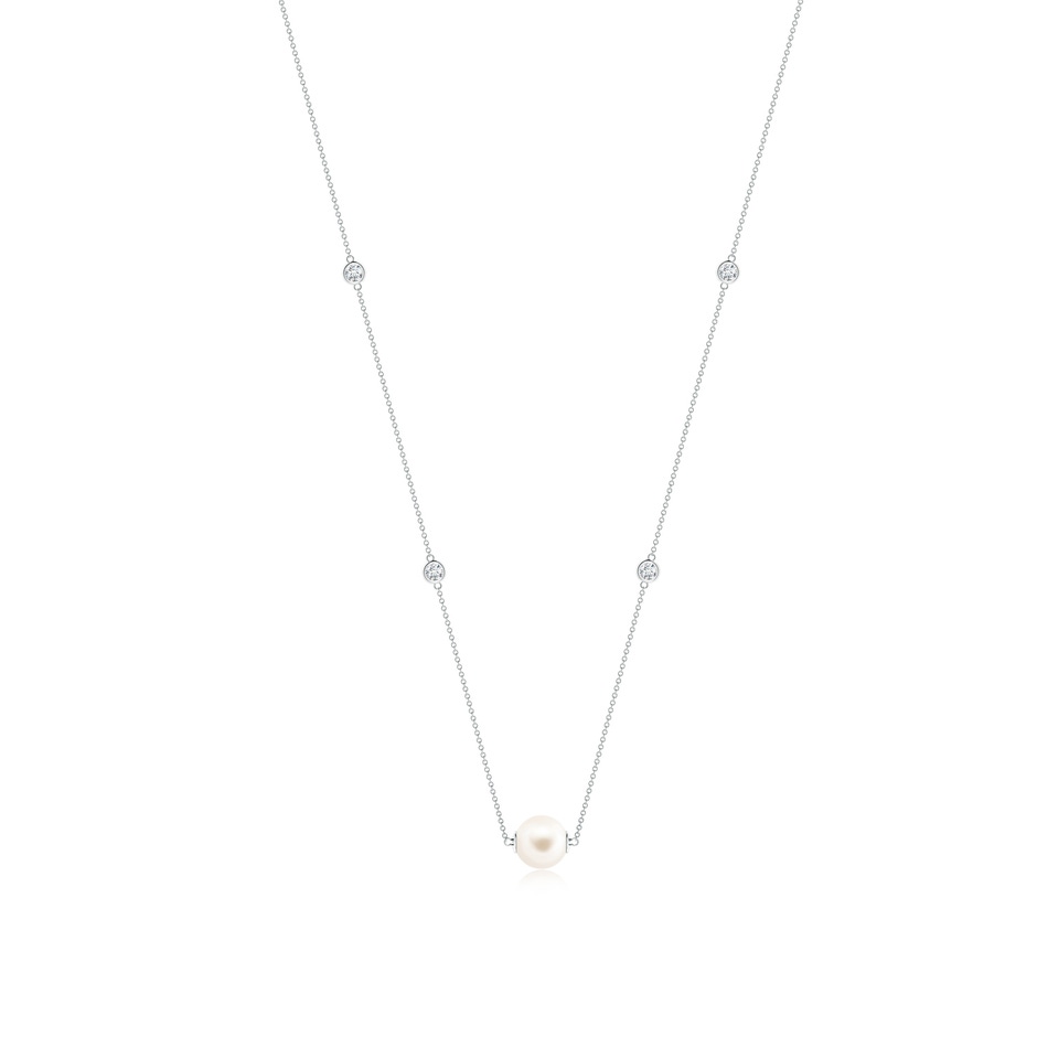 10mm AAA Freshwater Pearl and Diamond Station Necklace in White Gold 
