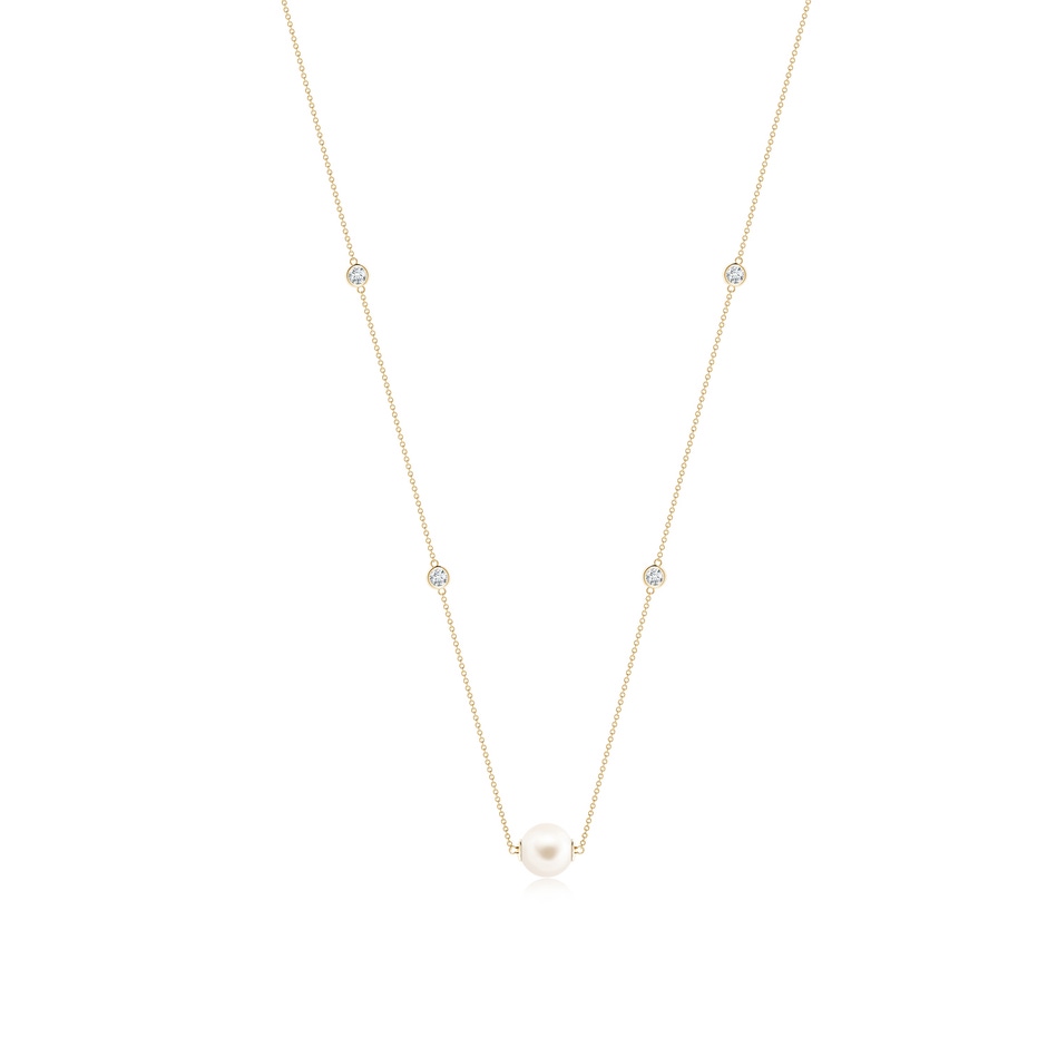 10mm AAA Freshwater Pearl and Diamond Station Necklace in Yellow Gold 