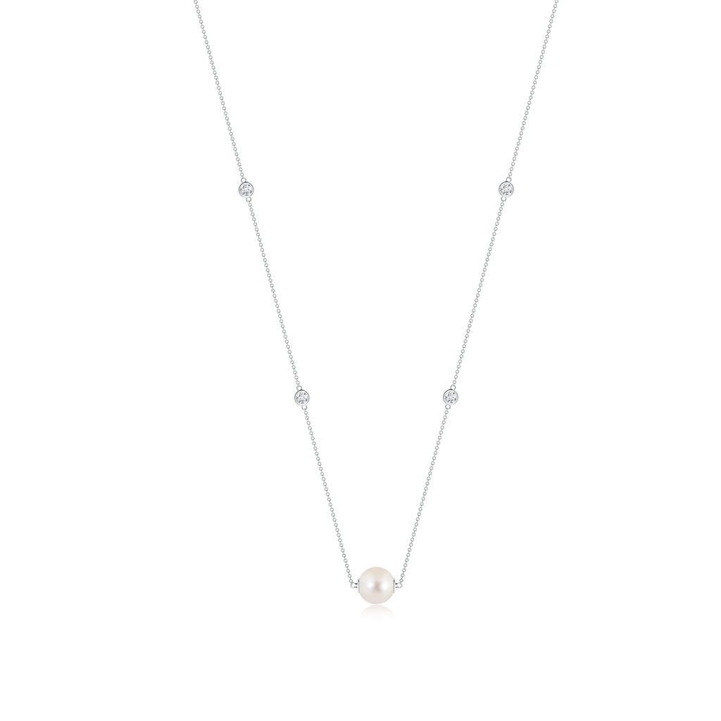 10mm AAAA Freshwater Pearl and Diamond Station Necklace in P950 Platinum