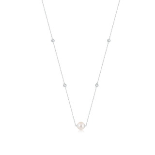 10mm AAAA Freshwater Pearl and Diamond Station Necklace in P950 Platinum