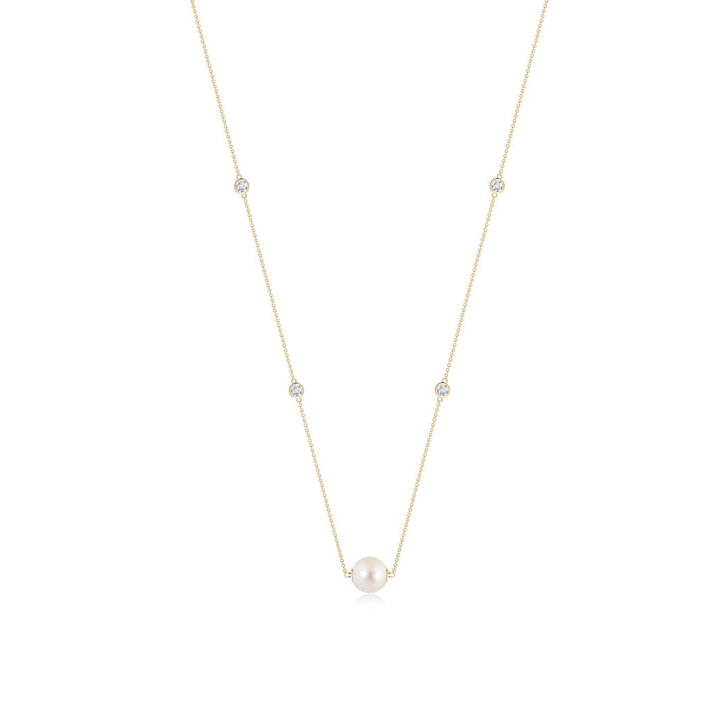 10mm AAAA Freshwater Pearl and Diamond Station Necklace in Yellow Gold