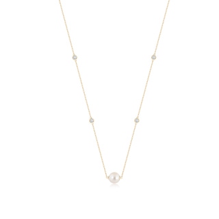10mm AAAA Freshwater Pearl and Diamond Station Necklace in Yellow Gold