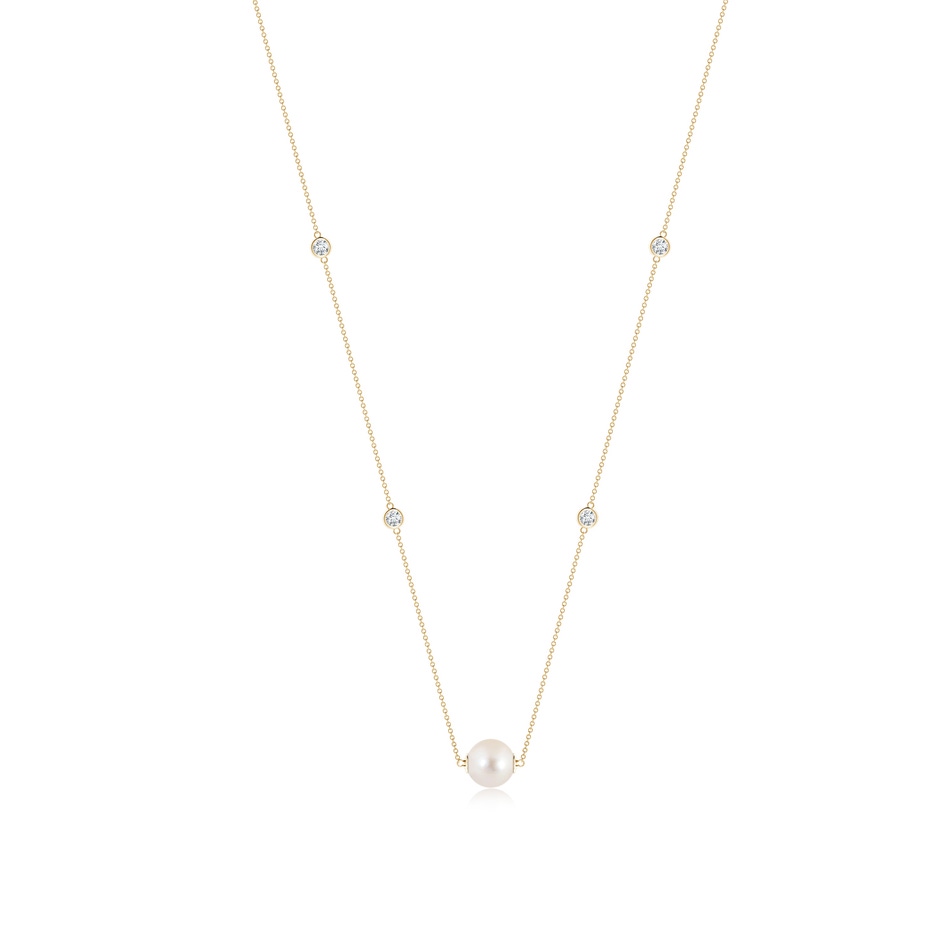 10mm AAAA Freshwater Pearl and Diamond Station Necklace in Yellow Gold 