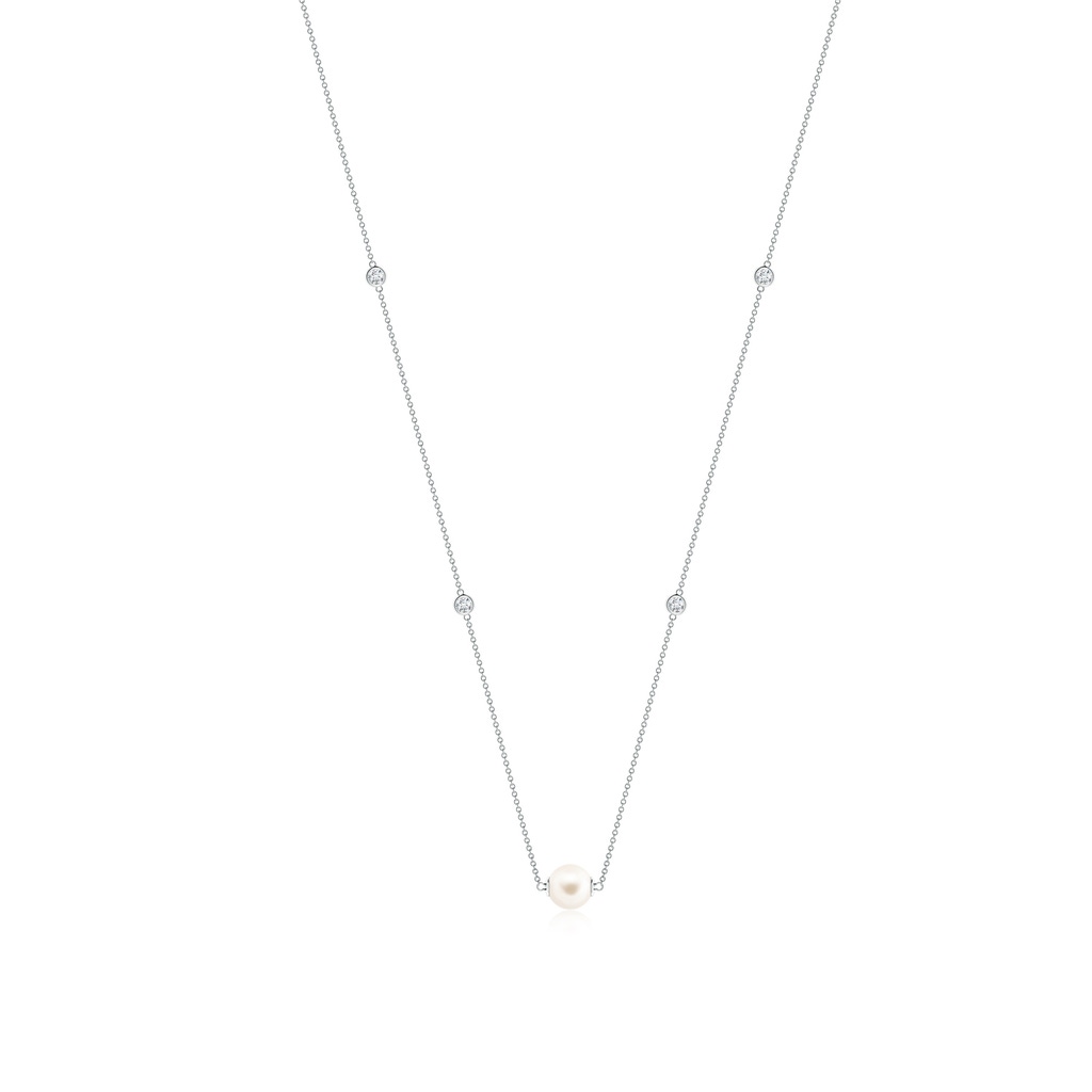 8mm AAA Freshwater Pearl and Diamond Station Necklace in White Gold