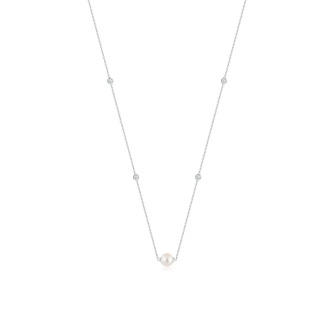 8mm AAAA Freshwater Pearl and Diamond Station Necklace in P950 Platinum