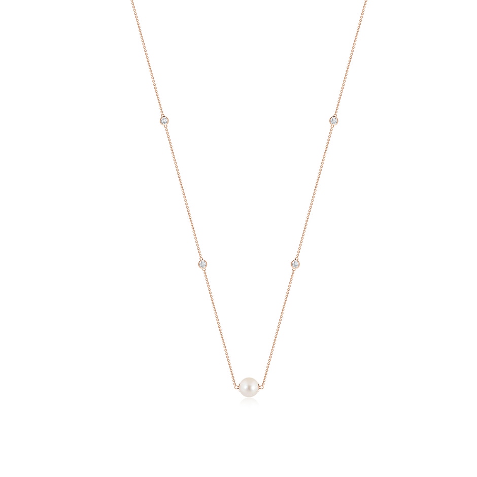 8mm AAAA Freshwater Pearl and Diamond Station Necklace in Rose Gold 
