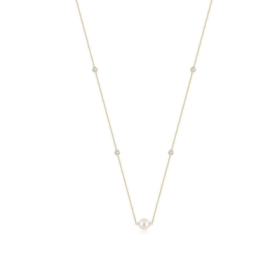 8mm AAAA Freshwater Pearl and Diamond Station Necklace in Yellow Gold 