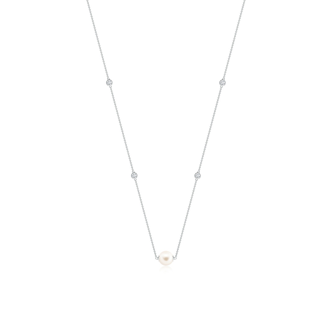 9mm AAA Freshwater Pearl and Diamond Station Necklace in White Gold