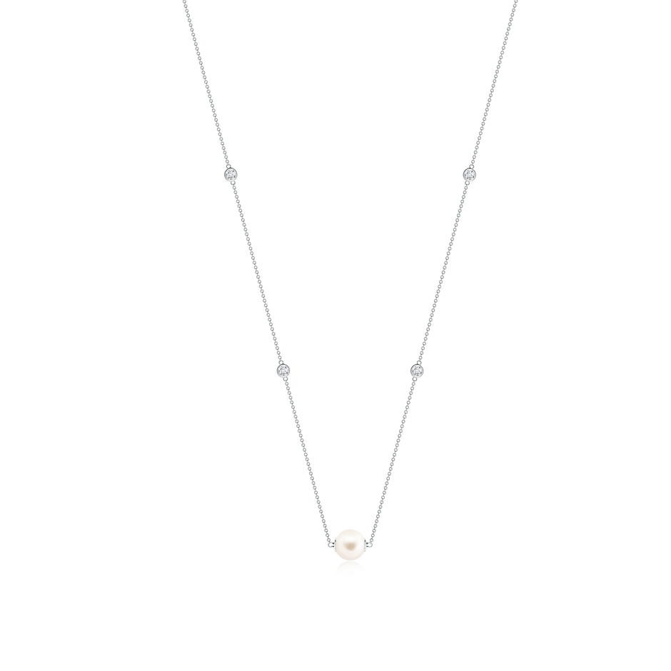 9mm AAA Freshwater Pearl and Diamond Station Necklace in White Gold 