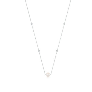 9mm AAAA Freshwater Pearl and Diamond Station Necklace in P950 Platinum