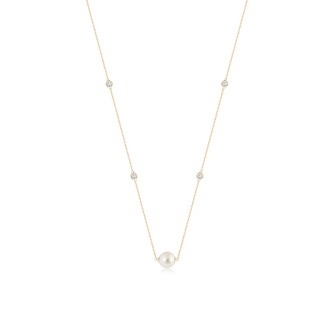 10mm AAAA South Sea Pearl and Diamond Station Necklace in Yellow Gold