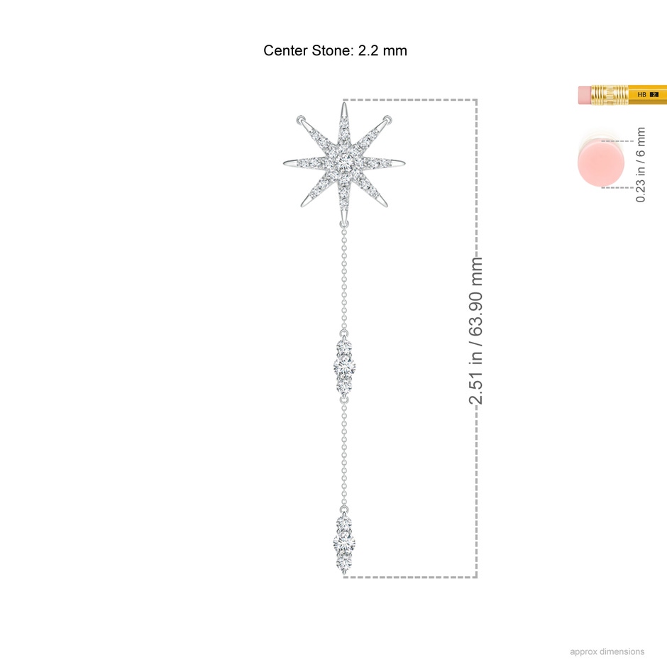 2.2mm GVS2 Diamond Starburst Lariat Style Necklace in White Gold ruler