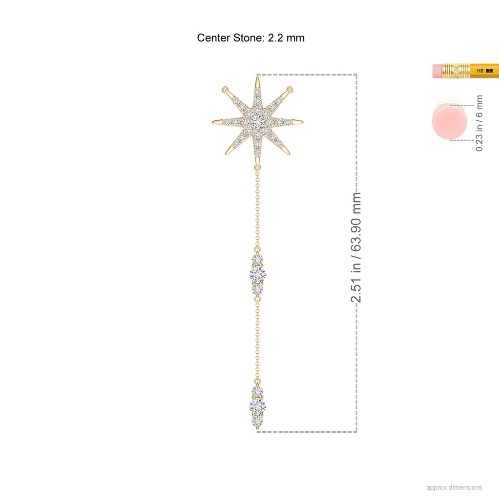 2.2mm HSI2 Diamond Starburst Lariat Style Necklace in Yellow Gold Ruler