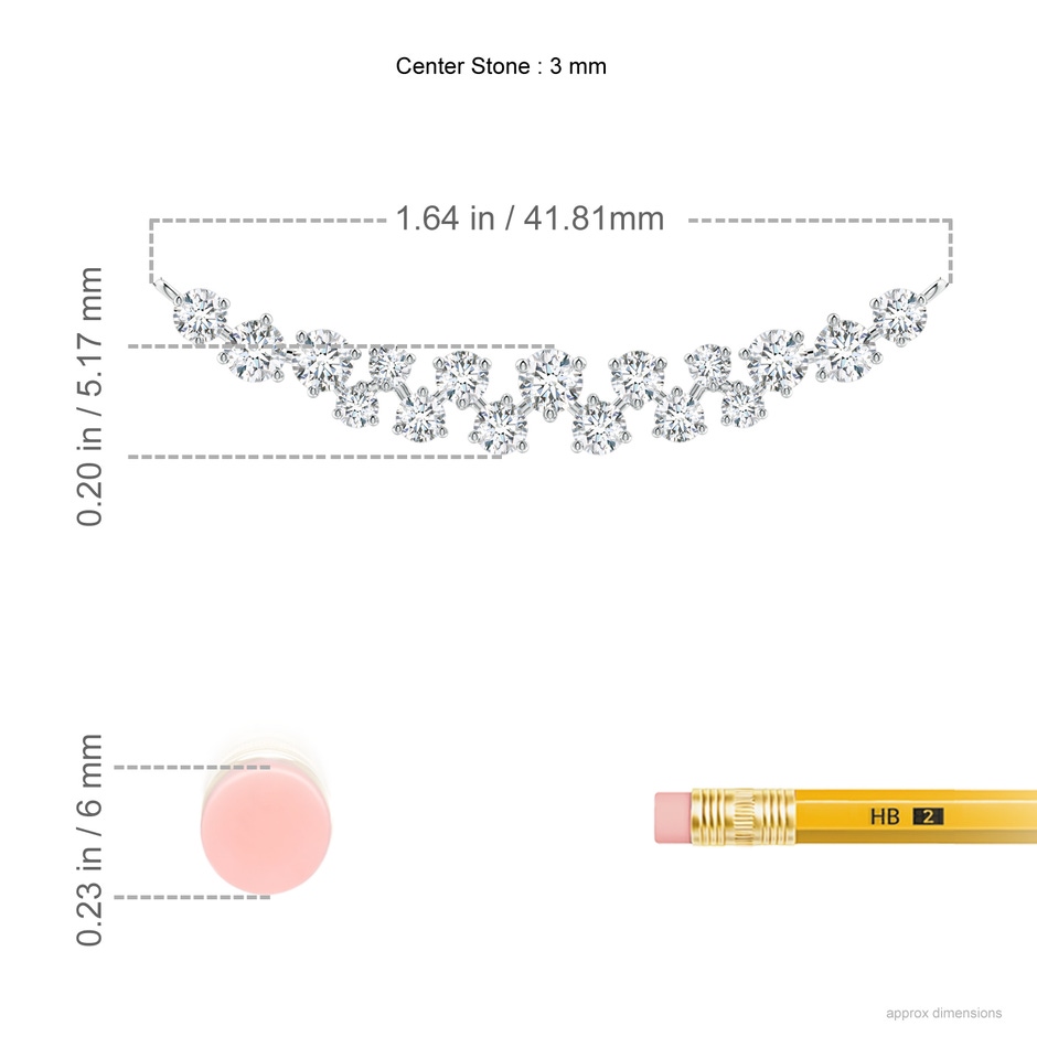 3mm GVS2 Stardust Diamond Cluster Bar Pendant Necklace in P950 Platinum ruler