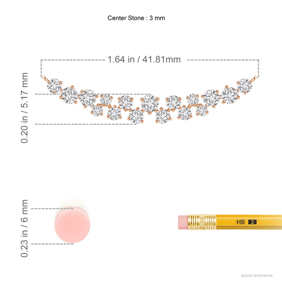 3mm HSI2 Stardust Diamond Cluster Bar Pendant Necklace in Rose Gold ruler