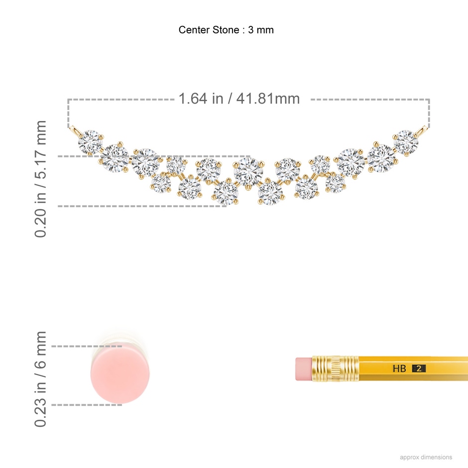 3mm HSI2 Stardust Diamond Cluster Bar Pendant Necklace in Yellow Gold ruler