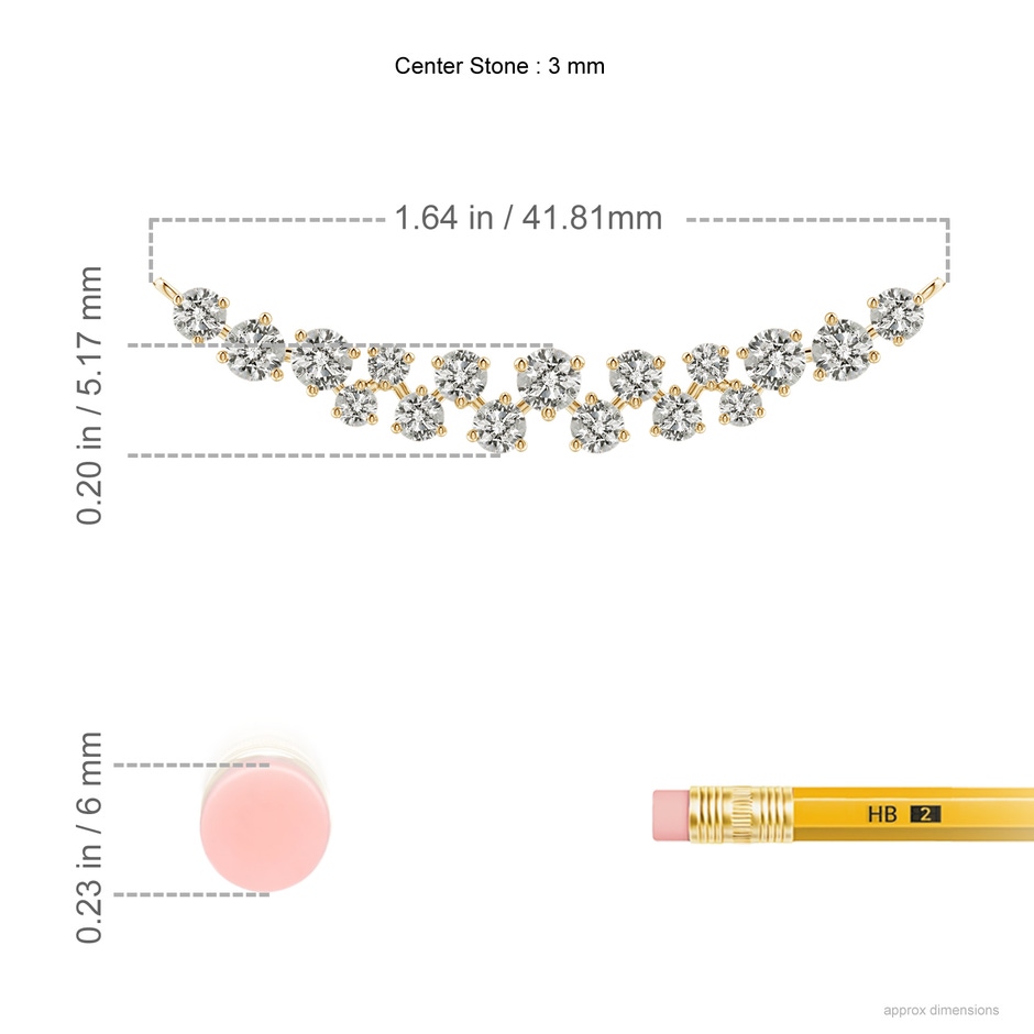 3mm KI3 Stardust Diamond Cluster Bar Pendant Necklace in Yellow Gold ruler