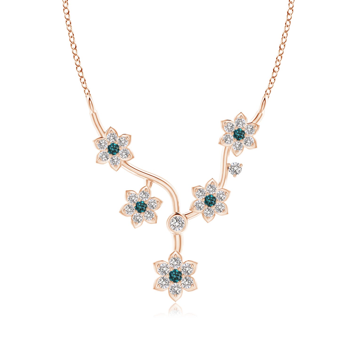 1.6mm AA Blue Diamond Floral Fashion Necklace in Rose Gold