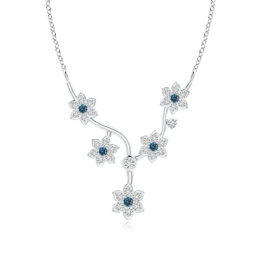 1.6mm AAA Blue Diamond Floral Fashion Necklace in P950 Platinum