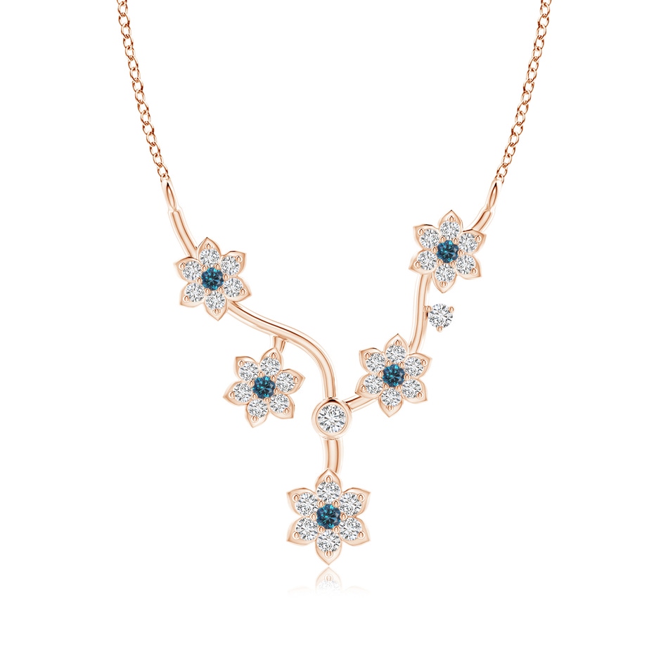 1.6mm AAA Blue Diamond Floral Fashion Necklace in Rose Gold 
