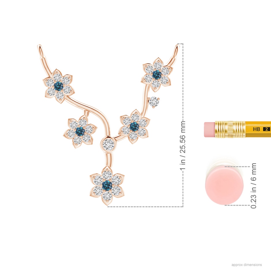 1.6mm AAA Blue Diamond Floral Fashion Necklace in Rose Gold ruler