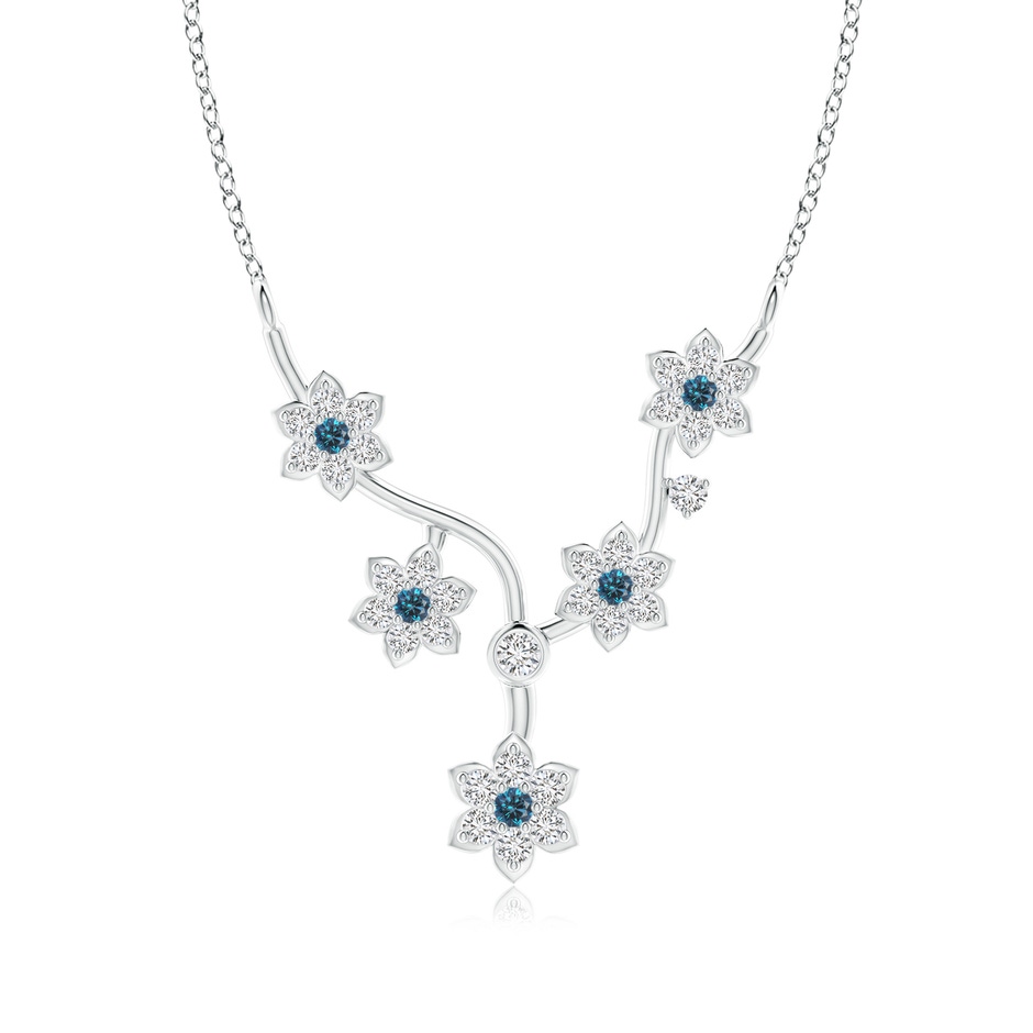 1.6mm AAA Blue Diamond Floral Fashion Necklace in White Gold 