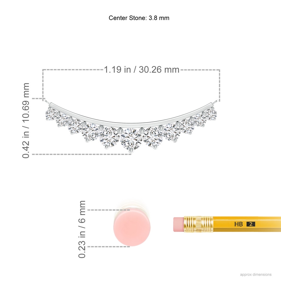 3.8mm HSI2 Classic Graduating Round Diamond Curved Necklace in White Gold ruler