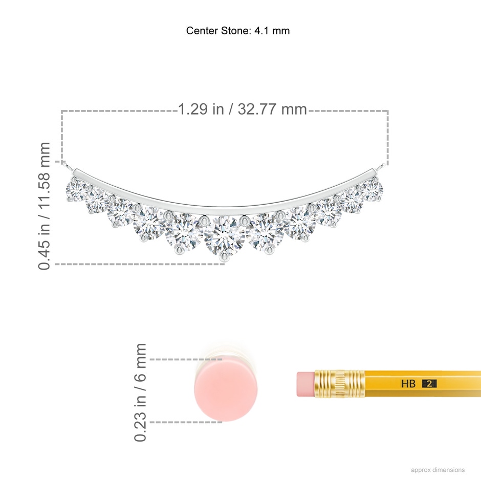 4.1mm GVS2 Classic Graduating Round Diamond Curved Necklace in White Gold ruler