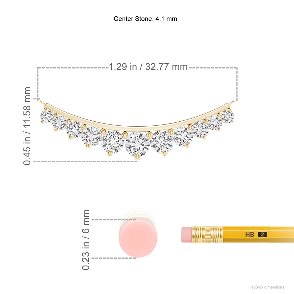 4.1mm HSI2 Classic Graduating Round Diamond Curved Necklace in Yellow Gold ruler