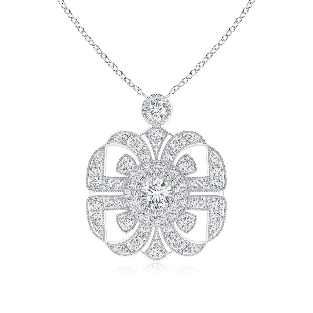 3.8mm GVS2 Art Deco Inspired Diamond Fashion Pendant with Milgrain in White Gold