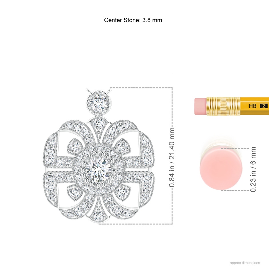 3.8mm GVS2 Art Deco Inspired Diamond Fashion Pendant with Milgrain in White Gold ruler